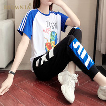 Rsemnia Japanese new sports suit women thin short-sleeved Western style drawstring pants fashion casual two-piece set tide