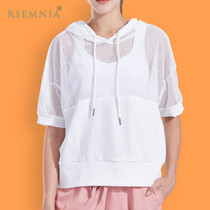 Rsemnia Korean new sports T-shirt women loose mesh short sleeve hooded thin breathable running yoga top
