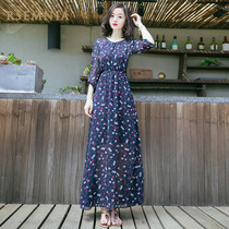 Rsemnia summer slimming waist temperament chiffon dress high waist long skirt travel beach skirt seaside vacation