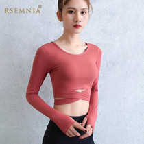Rsemnia with chest mat yoga suit womens cross navel sexy sport long sleeve gym running quick dry top