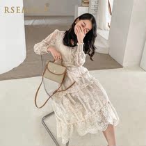 Rsemnia Korean version of womens socialite temperament lace dress long sleeve Lady Slim base skirt long tide