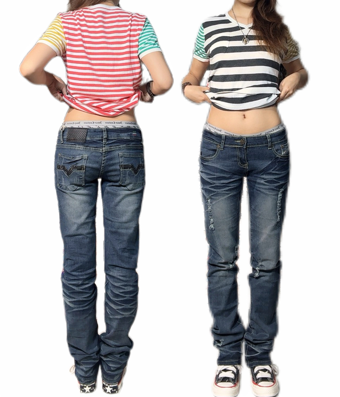 Foreign Trade Surplus Stock, Vintage Distressed Water Ripple Skinny Straight Low-Rise Jeans for Men and Women