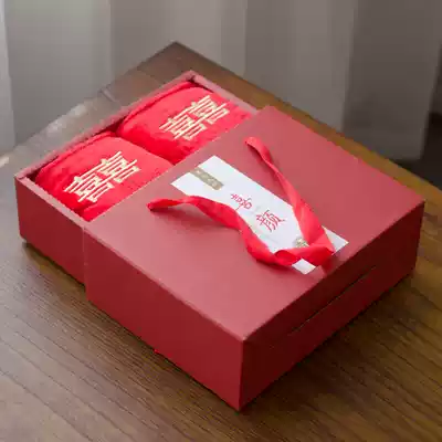 Red wedding towels A pair of pure cotton festive return couple towels Wedding dowry wedding supplies gift box