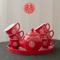 Tea set Wedding red wedding supplies Double Happiness Teapot cover bowl to tea cup Chinese high-end wedding gift