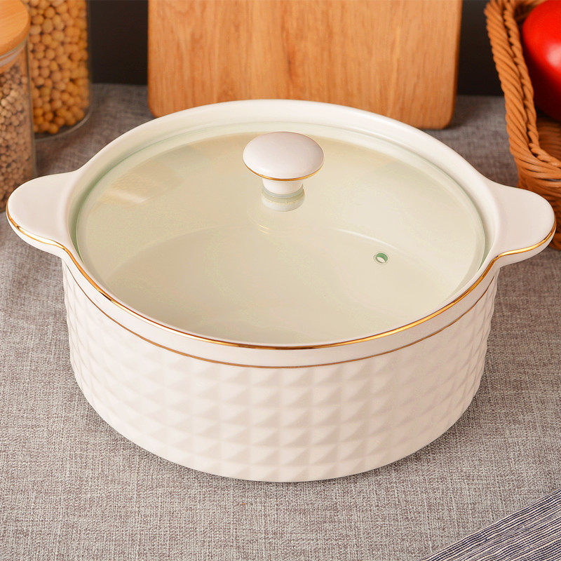 Free large spoon household double ear with lid ceramic soup nest creative stew pot large capacity rice soup bowl bowl public microwave oven