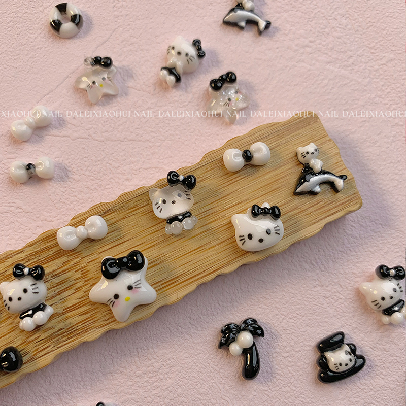 Internet-Famous Cute Kt Cat Nail Art Accessories Black and White Coffee Color Blue Cartoon Nail Wear Accessories 960