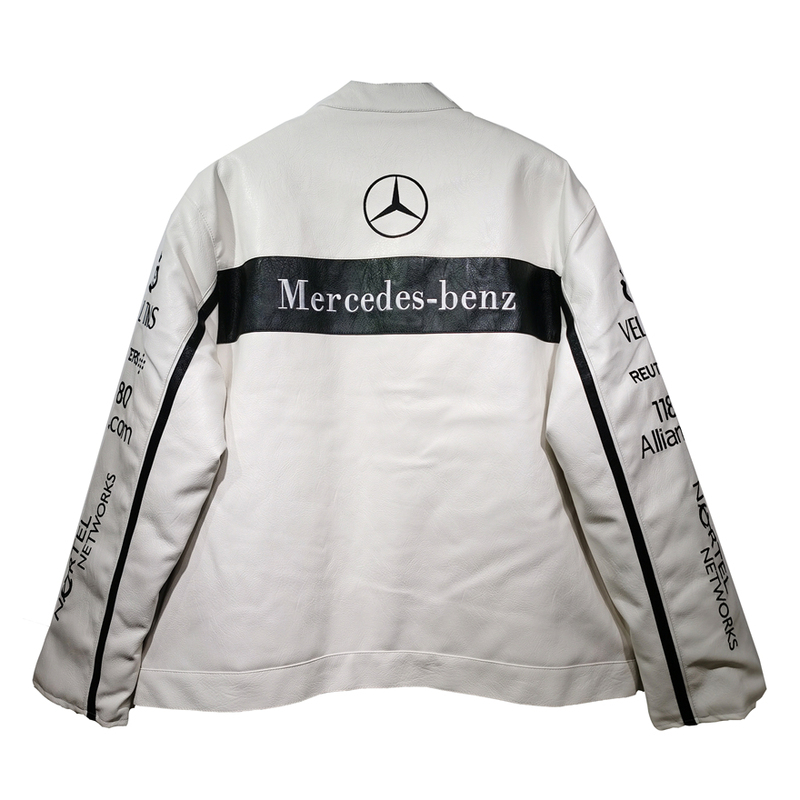 Mercedes-Benz Letter Embroidery American Retro Leather Jacket Unisex Motorcycle Riding Jacket Top