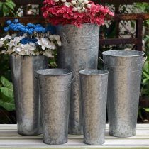 (Mi Yang) Waterproof and anti-rust retro large iron barrel tin bucket floor long flower bucket iron flower flower shop decoration