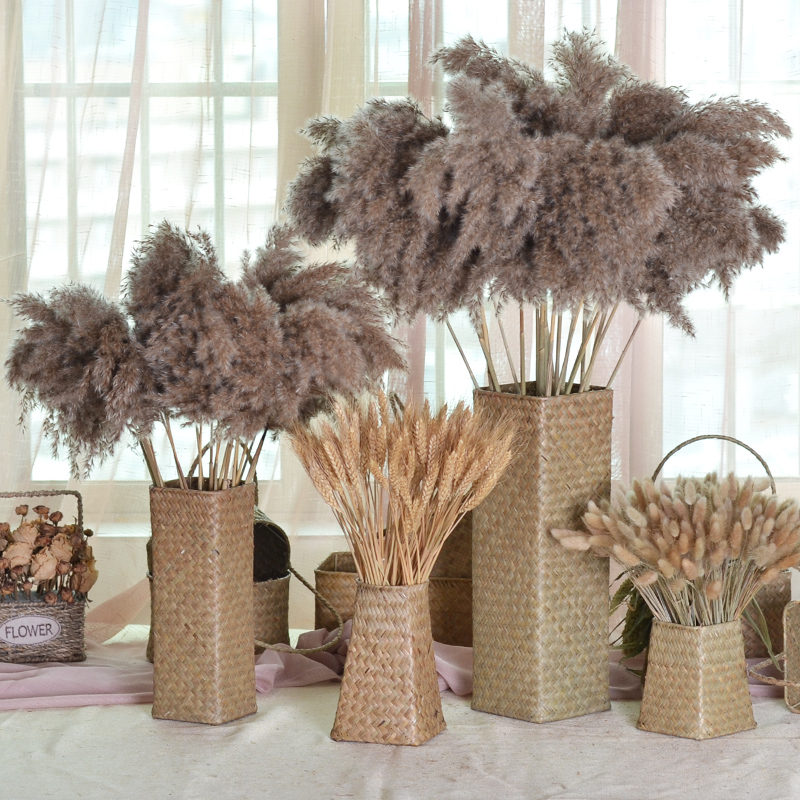 (Miyang)Natural seaweed woven flower basket Rattan woven bamboo woven flower vase dried flower vase flower pot Living room interior decoration