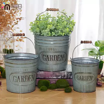 (Mi Yang) American retro tin bucket flowerpot flower pot iron bucket floral forest props gardening display decorations