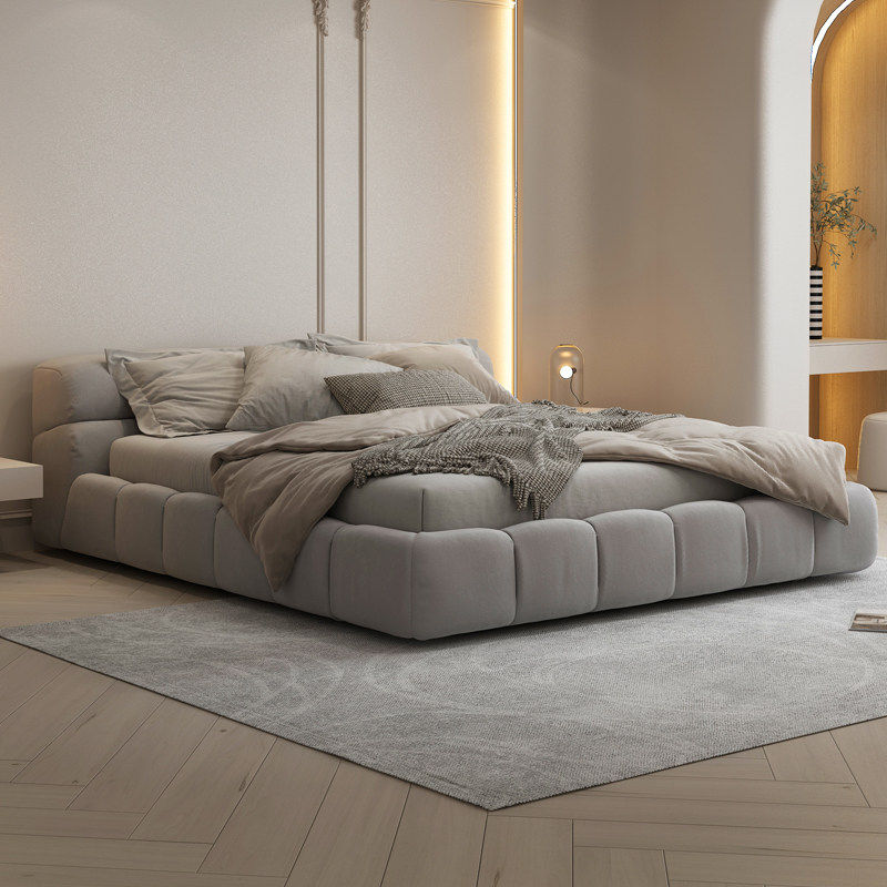 Tech Cloth Bed Suede Bunk Bed Master Bedroom Floor Bed Modern Minimalist double bed designer Silence Wind tatami 