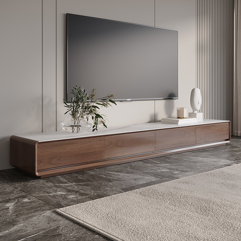 Nordic Rock Plate TV Cabinet Tea Table Combo Hu Peach Color Floor-Style Extremely Minimalist Size Family Room Terrace Whole Dress 