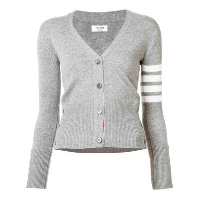 Cyndi Wang's Same Style College Knit Sweater High-End Version Tb Cardigan Slim Fit Women's Sweater Pure Cotton V-Neck Shirt Jacket Cyndi Wang's Same Style College Knit Sweater High-End Version Tb Cardigan Slim Fit Women's Sweater Pure Cotton V-Neck Shirt Jacket