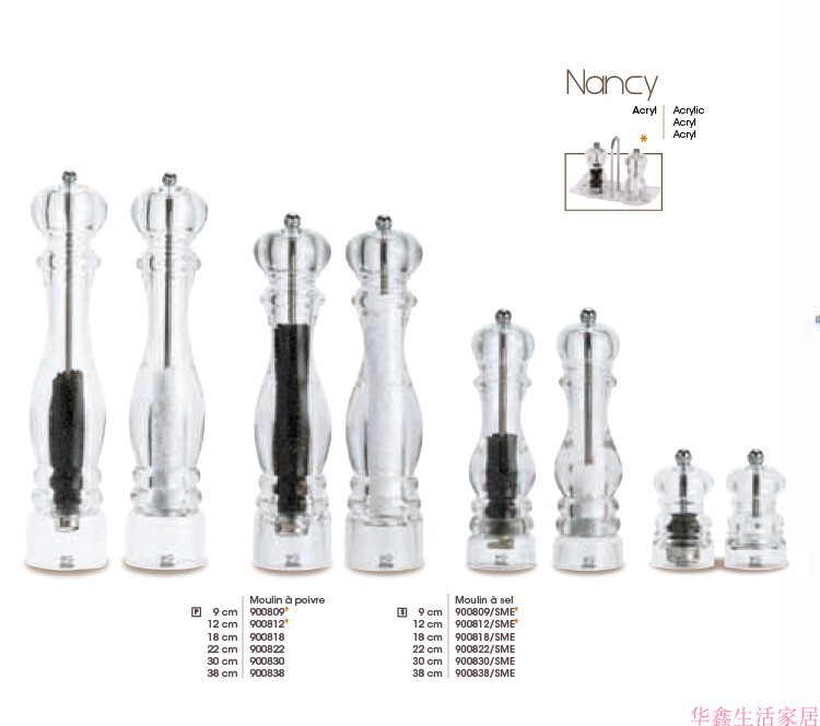 French Peugeot Pepper Grinder Imported Mineral Salt Grinder Pepper Mill Acrylic Transparent Pepper Grinder