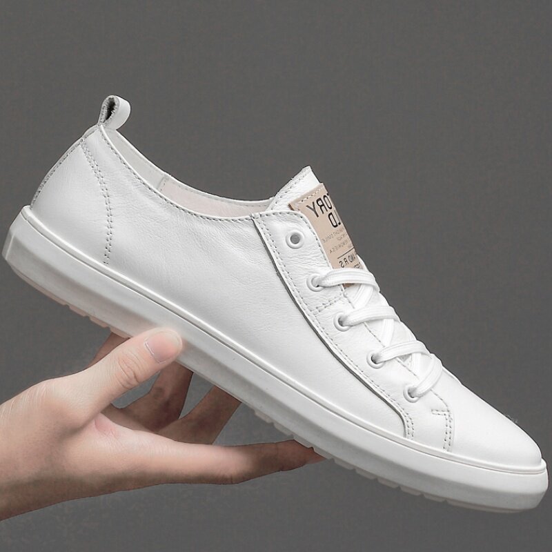 First layer cowhide men's shoes small white shoes men's leather Korean version of white sneakers autumn all-match casual trendy shoes
