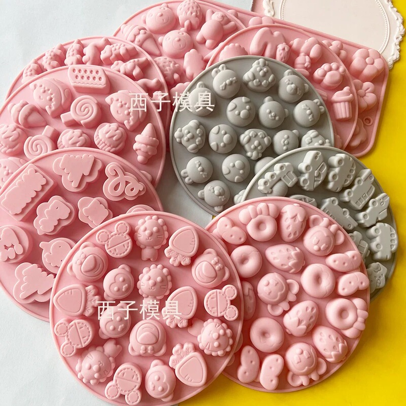 Cartoon Little Lion Strawberry Bear Flower Silicone Mold Milk Tea Chocolate Candy Wax Granules Gummy Mold Candle Mold