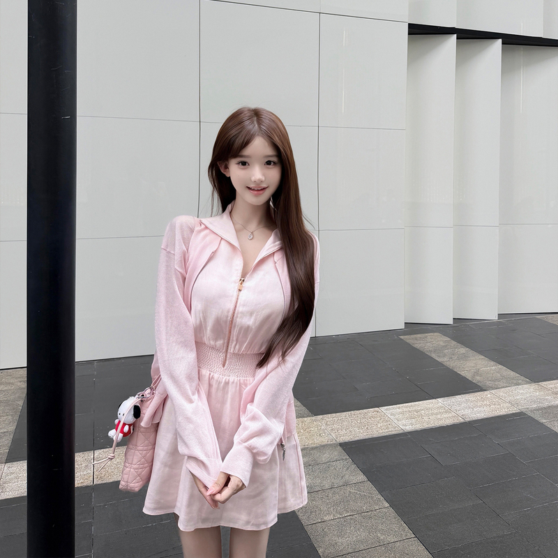 Ye Jia Nailah·【Peach Milk】Lyocell Breathable Round Neck Zipper Sun Protection Cardigan Long Sleeve Jacket for Women