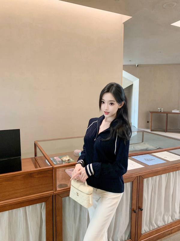 Ye Jia Nailah 26 Autumn and Winter New Custom-Dyed Knitted Cardigan Wool Zipper Sweater Commuter Style Jacket for Women