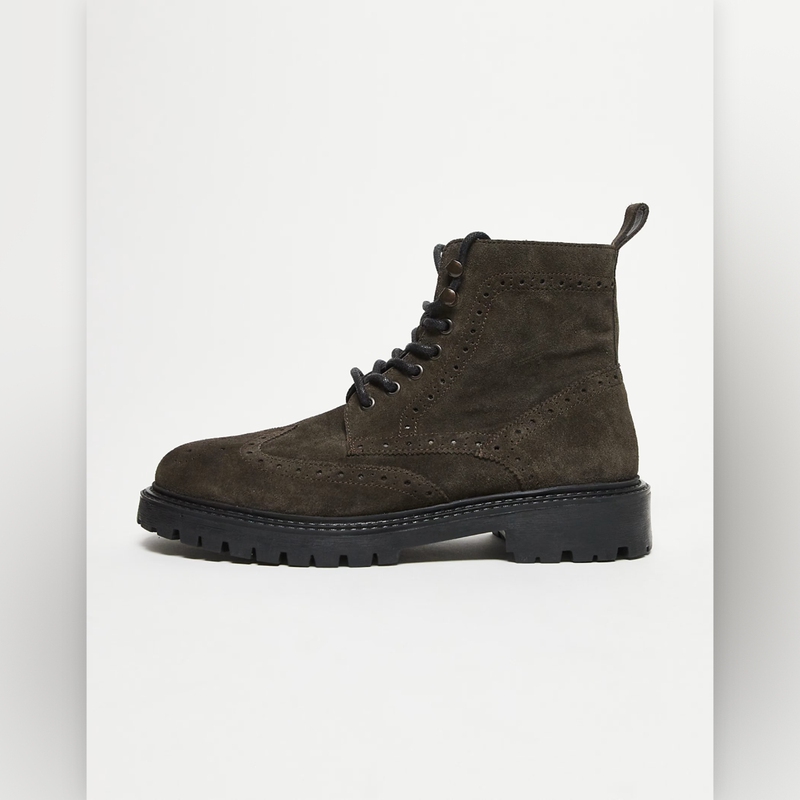 Asos Purchasing Agent 2025 New Men's Boots Genuine Leather Suede Leather Boots Knight Boots Retro Brogue Carved Ankle Boots Short Boots