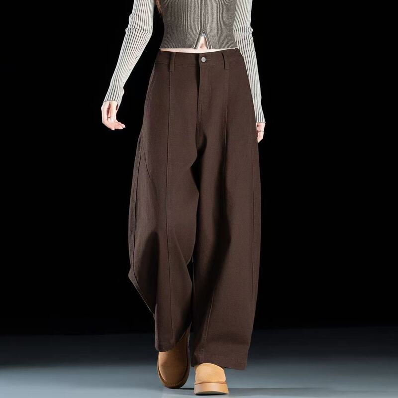 Spring and Autumn New Style Petite Melard Scimitar Jeans for Women, High-Waisted, Loose, Wide-Leg, Cropped, Lazy Style Balloon Pants