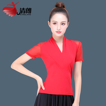 Clear Latin dance national standard dance friendship practice clothing Female adult summer slim-fit modern dance short-sleeved top