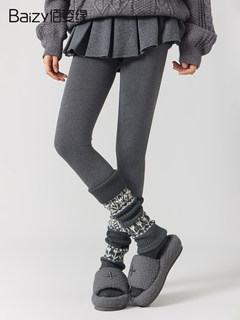 Wool retro fair isle heap socks for women autumn and winter thickened calf covers black gray stockings with snow boots