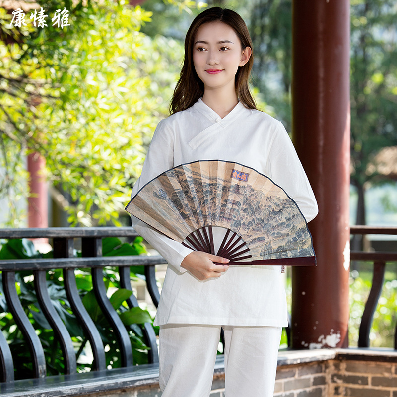 Tai Chi Suit Woman Yoga Suit China Wind Women's Dress Don Dress Long Sleeve Art Zen Cotton Hemp Improved Zen Suit Suit Fairy