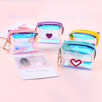 ins girl heart transparent laser coin wallet Korean version Square octagonal data cable bag female Net red jelly coin wallet