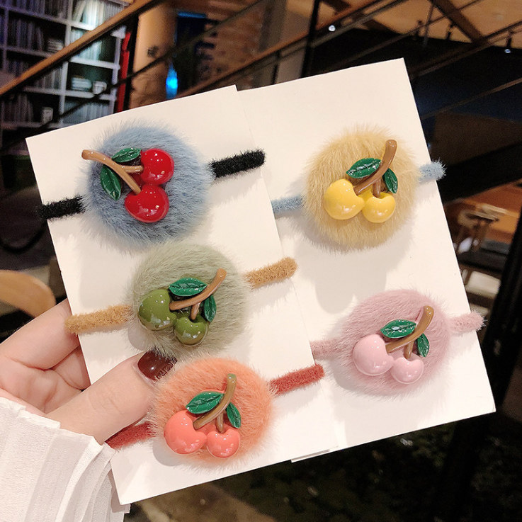 Teenage Girl Great Cherry Hairy Cherry Hair Circles Korea East Great Door Mesh Red Ins Women Zal Hair Leather Fascia Hair Leather Fascia Headwear