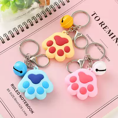 Cartoon keychain female pendant creative small school bag Korean keychain couple cat paw cute car ins pendant