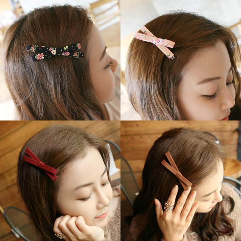 Korean version of the new bow hairpin Korean handmade cloth art cross bangs clip duckbill clip hair accessories