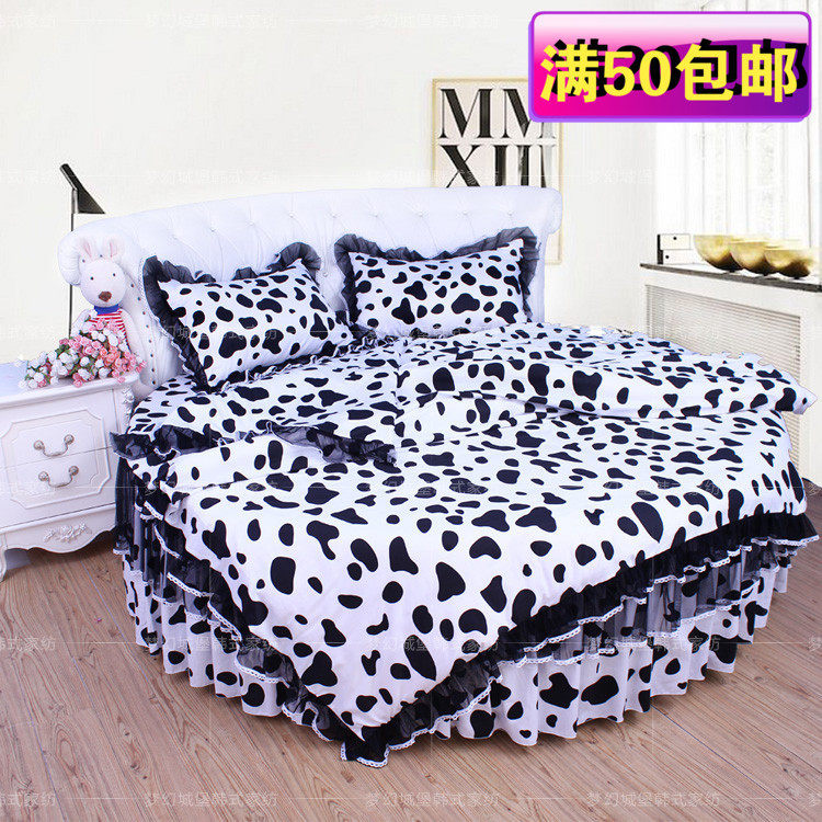Small Dreams Home Round Bed Four Pieces Of Bed Pint Pure Cotton Lace Black & White Matching Round Bed Bedding Round Beds 4 Pieces Sleeves