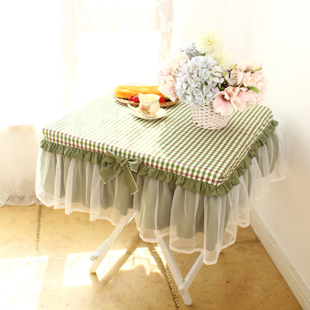 ສີຂຽວລ້າງຜ້າຝ້າຍ pastoral lace ຝ້າຍອັນບໍລິສຸດສີ່ຫລ່ຽມຕາຕະລາງ tablecloth tablecloth bedside table cover coffee table cover cover cabinet cover
