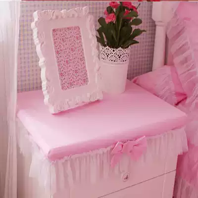 Pink princess dream bedside cover bedside table dustproof makeup tablecloth cotton fabric tablecloth