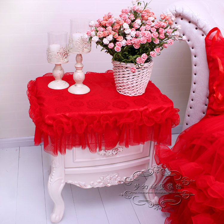 Large red wedding lace lace silk cotton anti-dust table cloth bed head cupboard cover table cloth table cloth stool hood cabinet hood