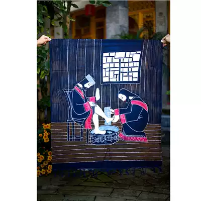 Hand-painted batik painting wall hanging blue dye wall stickers Home B & B inn decoration background cloth Christian gift