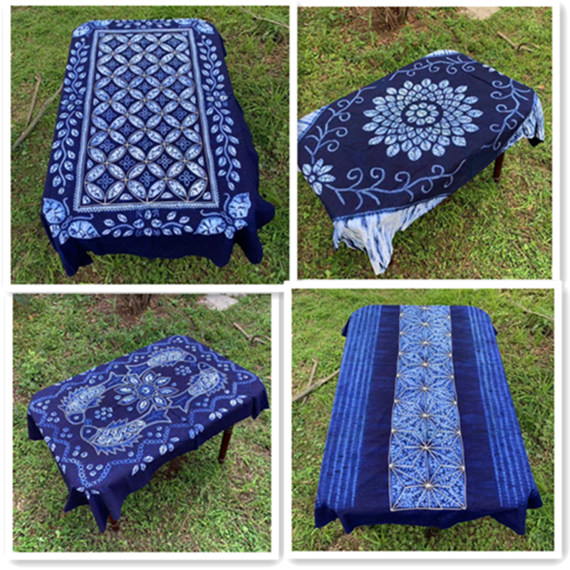 Hand-dyed dyed cloth tea tablecloth national wall hanging sofa towel piano cover Dali blue dyed gift Chinese wind