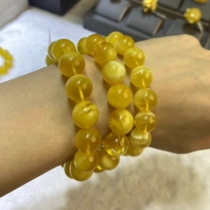 Natural beeswax gold amber white flower beeswax bracelet 14mm mens and womens round amber hand ornaments jewelry factory