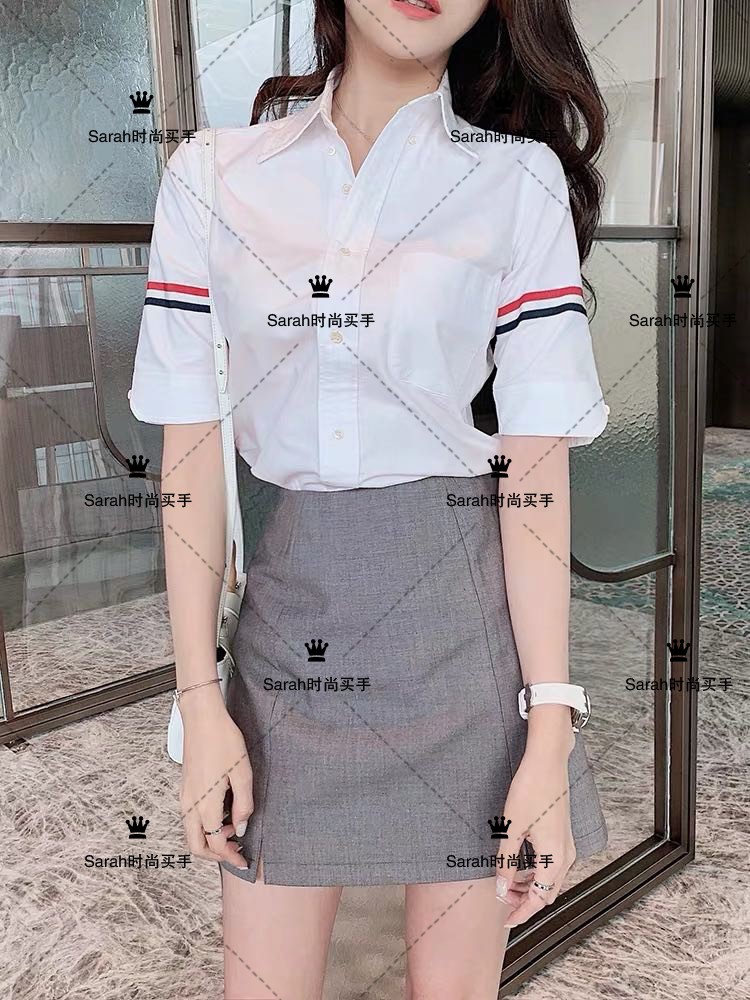 Thom Browne short-sleeved shirt 22 spring-summer B classic double-armed cotton versatile shirt for men and women