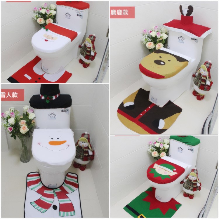 Christmas Decorations Accessories Toilet Cover Creative Ornament MAKEUP ROOM TOILET FOR THE CHRISTMAS OLD MAN FOOT PAD 3 PIECES OF SUIT