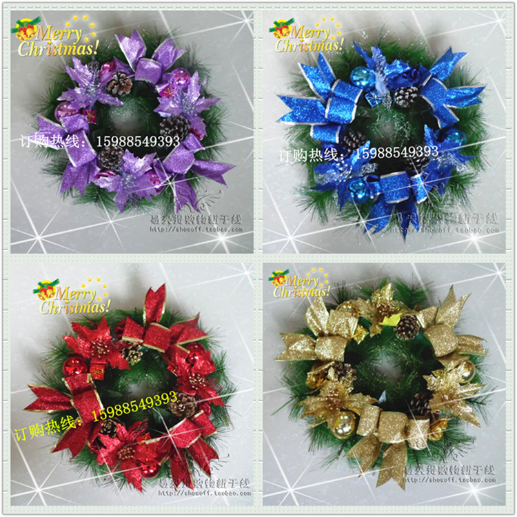 40cm Christmas Wreath Exquisite Bow Knot Wreath Christmas Decoration Supplies Christmas Dress Up Gold Blue Red Purple