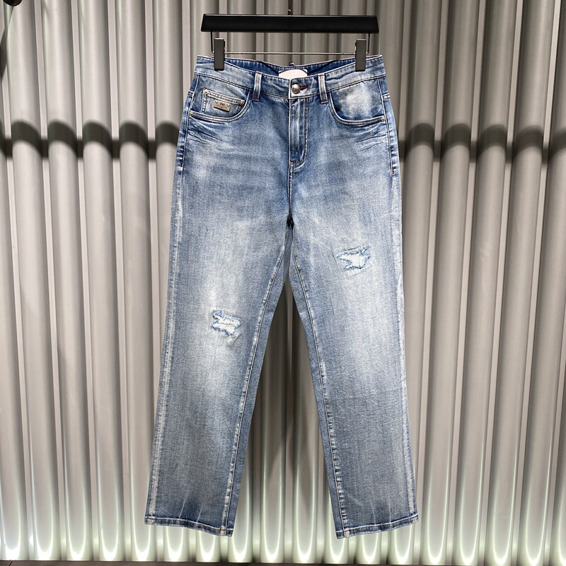 In Stock Dite/迪特 26 Spring/Summer Blue Men's Washed Distressed Letter Embossed Jeans Long Pants