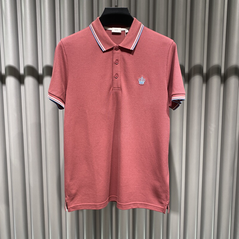 In Stock Dite/迪特 26 Spring/Summer Bean Red Contrast Stripe Men's Luxury Crown Embroidery Polo Shirt
