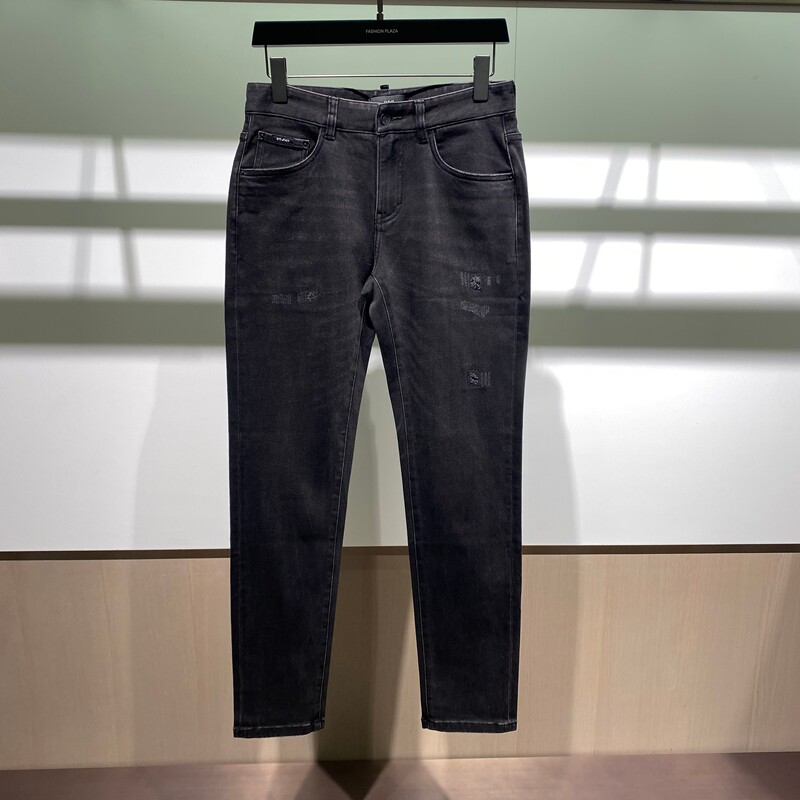 In Stock Dite/Dite 24 Autumn/Winter Black Men's Washed Distressed Letter Embroidery Jeans Long Pants