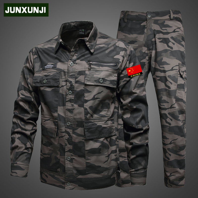 Summer elastic pure cotton camouflak suit men wear wear workwear Lawsuit and anti-burn and abrasion resistant military camouflak outdoor