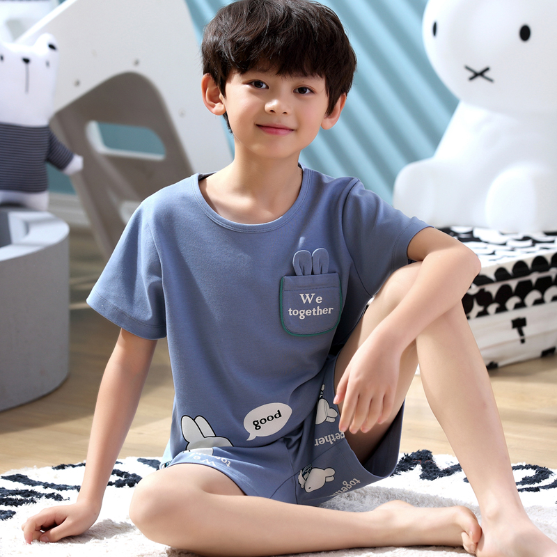 Boy sleepwear summer pure cotton short sleeve cartoon suit boy CUHK boy 3-5-year-old child's home is 7-9 years old