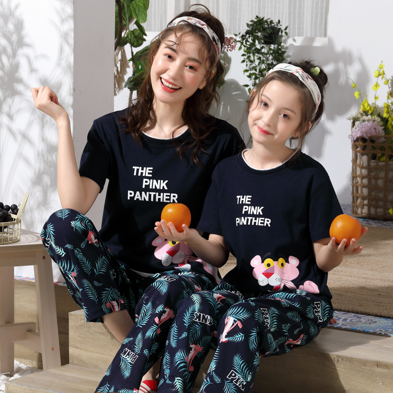 Summer girls' big children's pajamas princess girl baby girl cotton thin section pajamas parent-child mother and daughter home service summer