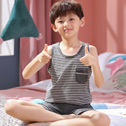 Childrens bông vest nam đồ ngủ tay vừa bé mùa hè trẻ em mỏng vest quần áo nhà thiết.