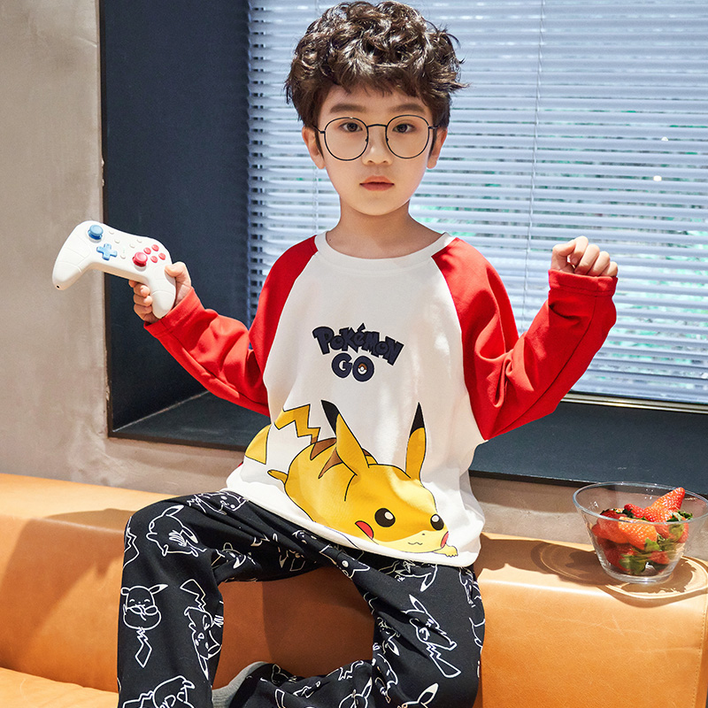 Fat Boy Clothing Boy Sleepwear Long Sleeve Pure Cotton Spring Autumn Season 2021 New CUHK Tong's Home Clothing Easy large size suit