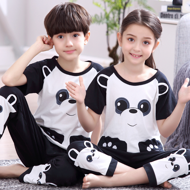 Short sleeve long pants children pure cotton pyjamas cartoon male and female cuddly boy-boy-boy-boy air-conditioned service thin
